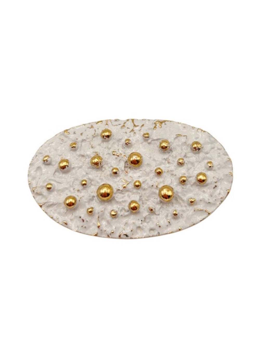 Vintage 1970s NAPIER Rare Francis Fujio Gold Tone White Textured Brooch